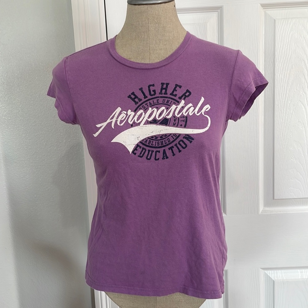 Y2K Aeropostale baby tee higher education T shirt cap sleeve top purple size M